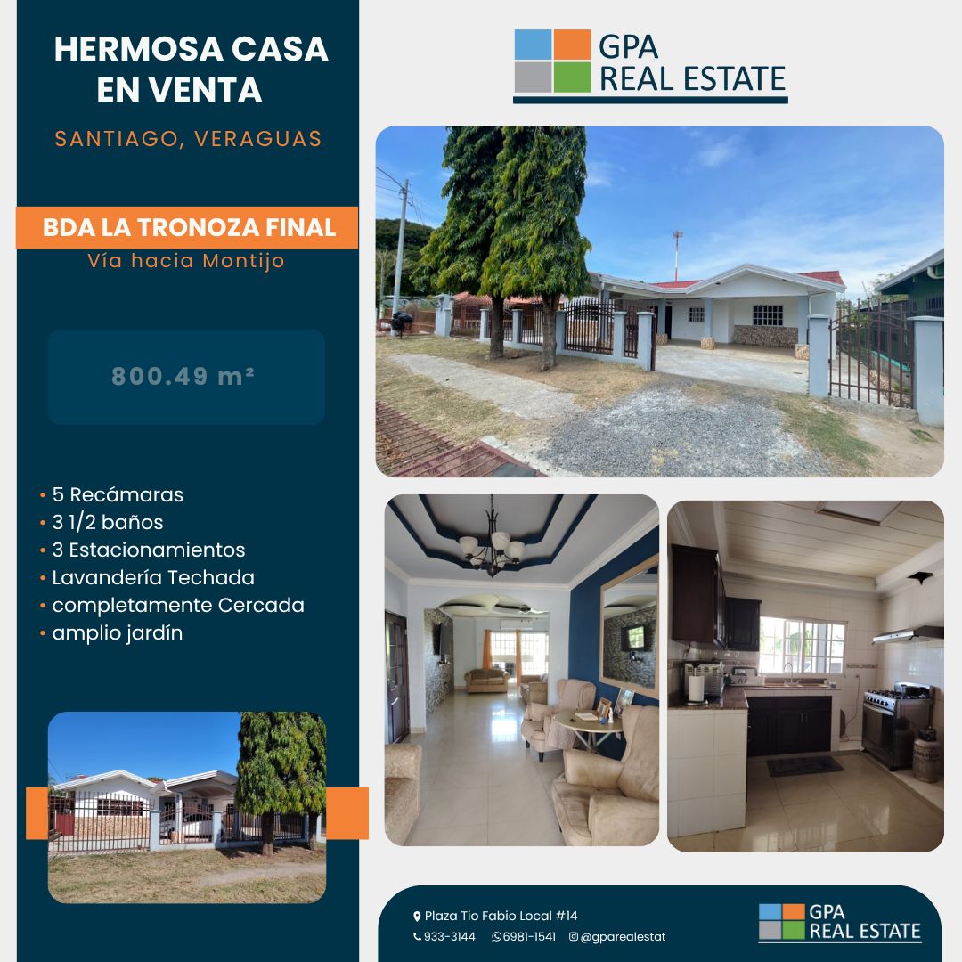 Se Vende Residencia, Barriada La Tronoza, Santiago de Veraguas